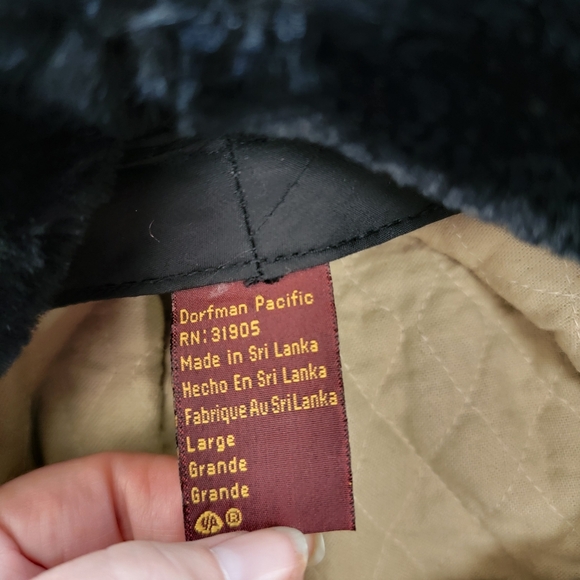 Vintage Wool Dorfman Pacific Navy Faux Fur Lined Ear Flap Hat Quilted Lining LG - Picture 5 of 9